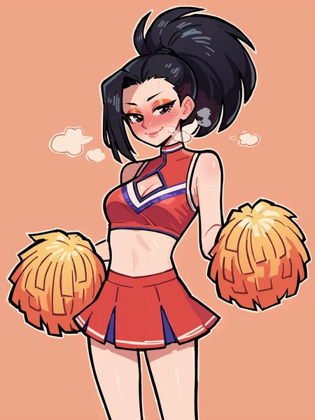 score_9, score_8_up, score_7_up, score_6_up, score_5_up, score_4_up,
BREAK
1girl, yaoyorozu momo, black hair, black eyes, long eyelashes, half-closed eyes, naughty face, seductive smile, thick lips, orange eyeshadow, black eyeliner, blush, nose blush, heavy breathing,
BREAK
solo, standing, medium breasts, skinny, thigh gap, cheerleader outfit, pom pom \(cheerleading\),
BREAK
orange background, multicolored background, simple background, <lora:Lunas-KaatokunArt-SDXL-A1:1>