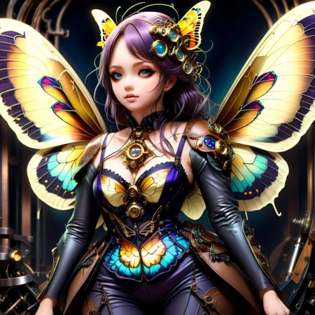 best quality, masterpiece, extremely detailed, an extremely delicate and beautiful, dynamic, realistic anatomy, perfect shading, professional shading, depth of field, St34mpunk Butt3rfly, dark environment, beautiful butterfly, steampunk butterfly girl, colourful wings, full body, hourglass body shape,cute, adorable, short, plump, curvy, chubby, bbw, thick, wide hips, big ass, round ass, blushing, flushed expression, fur and leather, side soft light, elegant, gorgeous, highly detailed, well-endowed, full shot photo, uncropped, perfect face, perfect anatomy,cute, beautiful, perfect beauty,amazing beauty, pure genious, absolutely perfect, gentle, highly detailed, breathtaking,St34mpunk Butt3rfly, girl, wings, butterfly, gothic, realisticvision-negative-embedding, great lighting,downblouse, cleavage,v151blebra5trap, bra strap, bra