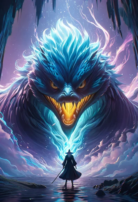 Dave the Duck facing giant alien monsters, whimsical fantasy scene, Gandalf the Grey battling Voldemort in the background, pure magic flowing through the air, vibrant colors, dreamlike atmosphere, digital art, art by Yuumei and Ross Tran, 8k resolution, concept art with a focus on environmentalism and femininity, characters in action, pastel colors, detailed and imaginative composition.
concept-art, fantasy, epic, majestic, magical, dreamy, perspective, light and shadow, moody, epic,
beautiful, painterly, aesthetic, textural, vivid, vibrant, intricate details, highly detailed, ultra-detailed, absurdres,
novuschroma53 style, DonMM4g1cXL, aid291, bosstyle