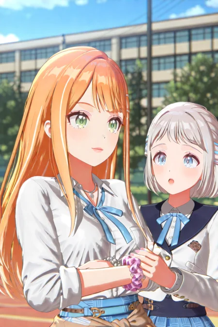 shiny skin, posing, 
<lora:gaku3d.il:1.0>,
gaku3d,
2girls, 
sumika, lilja,