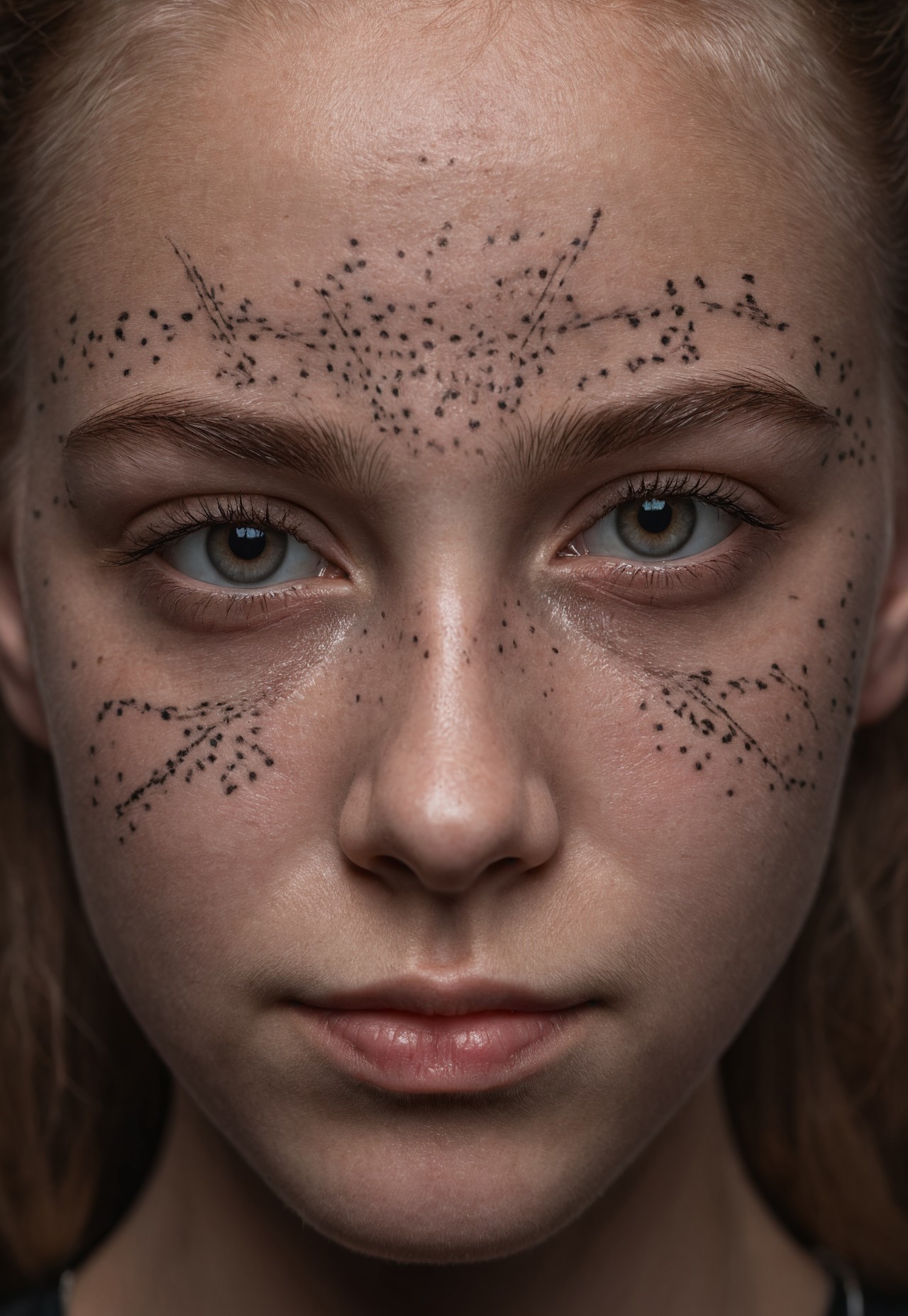 portrait of a 20 years old slavic Girl, symmetrical model face, detailed skin, dramatic lighting, studio photography, LEICA SL3, Tamron SP 90mm F/2.8 Di MACRO 1:1 VC USD LENS, ISO 100, F/2.8, sharp details