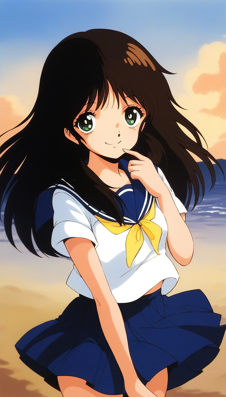 score_9, score_8_up, score_7_up, source_anime, rating_explicit, BREAK  <lora:NonomuraAmi_BeMybaby_Ver2.0_XL:1> NonomuraAmi, long hair, black hair, brown hair, small breasts, green eyes, bangs,
school uniform, skirt, sailor collar,  
outdoor, sky,
smile,
looking at viewer, 
cowboyShot,