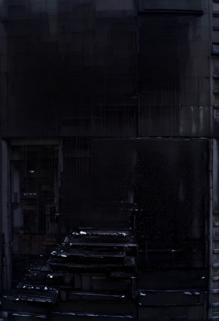 detailxl, easynegative, BREAK, a painting of a rundown Apartment Complex in the style of godfried-schalcken, no person, no people, no humans, BREAK, (((darkness))), (((at night))), rain, impossible architecture, (((black))), from below