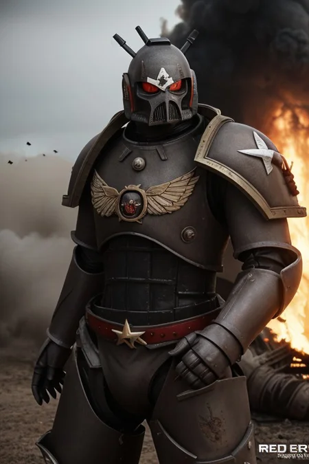 Photo o soviet battle warmachine, ((red star emblem)), huge fire canon, burning insect hive, red armor, 10 minutes before the world will end, hyper-realistic, ultra-detailed, insanely detailed, 4k, realistic 8k, shot on portra 400