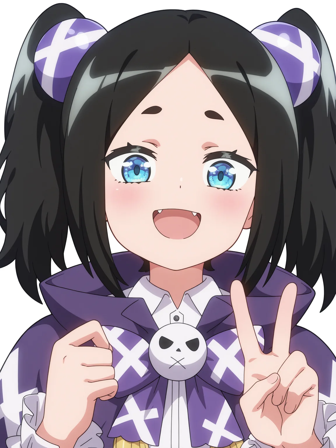 best quality,amazing quality,blue eyes,detailed eyes,solo,anime,<lora:Toxico Dannarv3:1>,toxico dannar,happy,V,