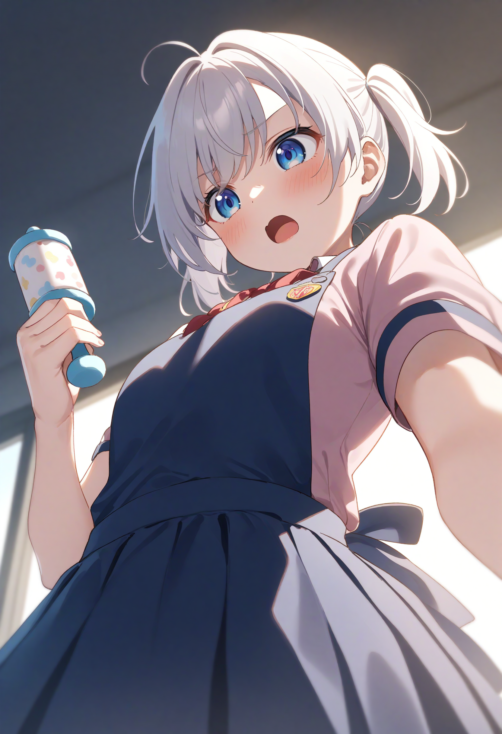 1girl,sincos, ningen mame, toosaka asagi,solo,medium breasts,school uniform,
rattle, holding,baby bottle, apron,<lora:rattle_XL_v1:0.6>
from below, portrait, looking ahead, white hair, white eyes,determined, Barcelona city, open mouth, short twintails hair,,
best quality, very aesthetic, absurdres