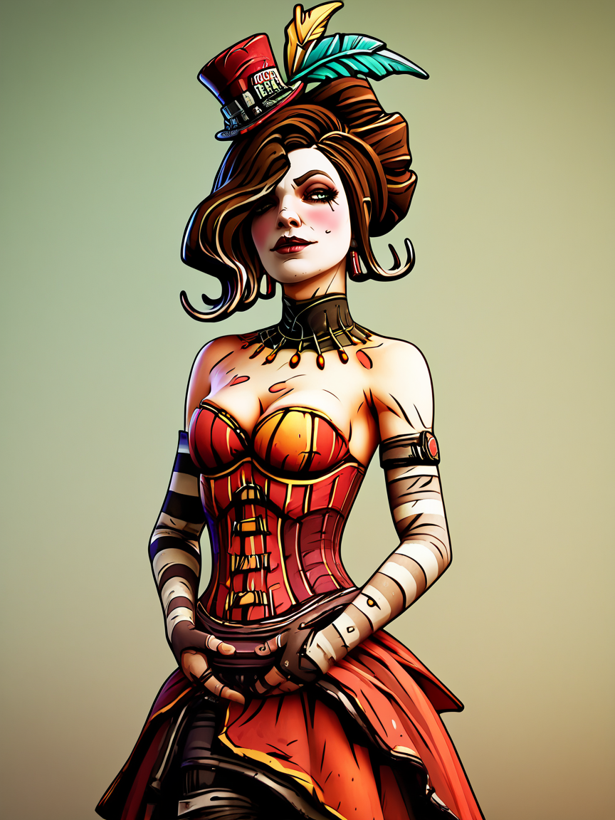 score_9, score_8_up, score_7_up, score_6_up, score_5_up,  <lora:borderlandsXLP:1> borderlands, 1girl, brown hair, corset, hat