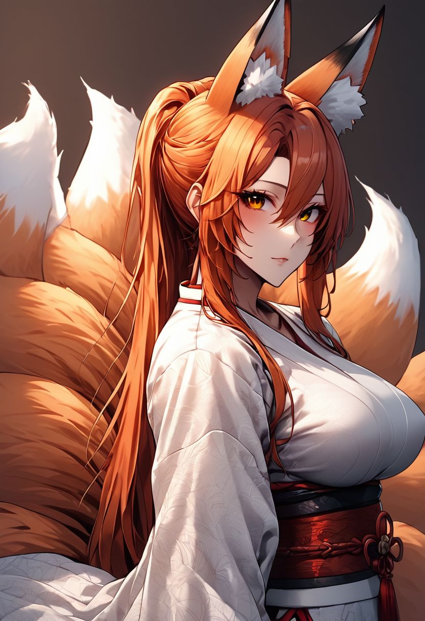 <lora:Kiyoko :1.5>, gorgeous woman, detailed face, 9 fox tails, fow ears,