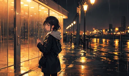 1girl,rain.night city