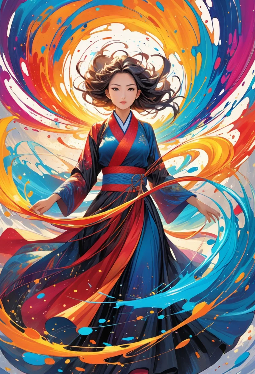 (masterpiece, best quality) mesmerizing realm,Circular Conscious Thoughts..., flowing regal robes, dynamic motion, vibrant illustrations, shimmering glow, innovative aesthetics
,ink painting, splatter art, chaotic patterns, overlapping colors, energetic composition, no central focal point, bold colors, rhythmic lines, spontaneous, subconscious emotion, rugged texture, thick paint
