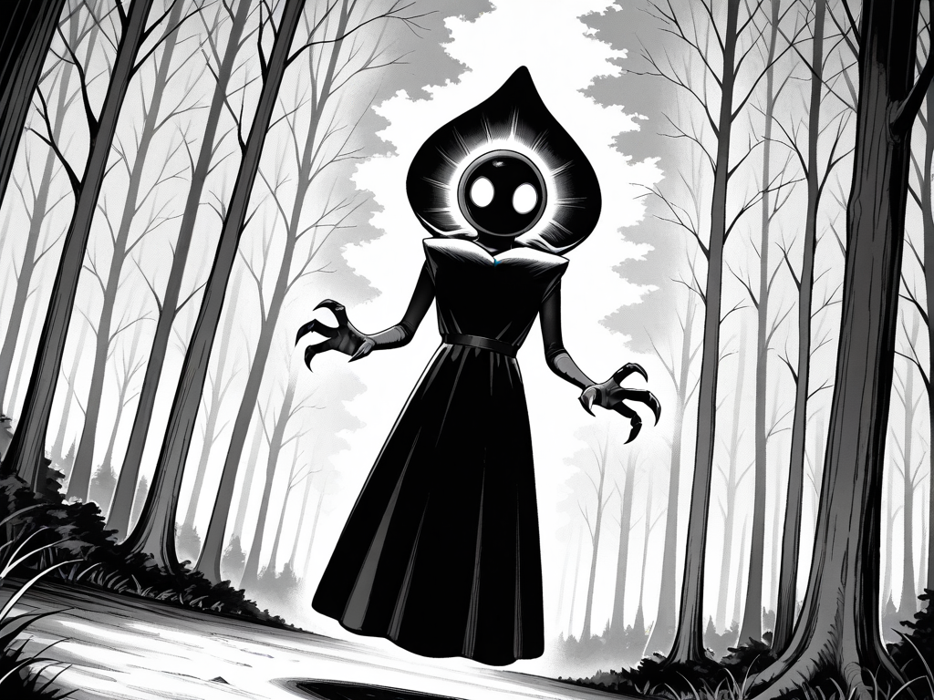 <lora:IL_flatwoods_monster:1>,flatwoods_monster/(Character/),forest,floating,
claws,dress,hood,dutch angle,no humans,blank eyes,monochrome,glowing eyes,, masterpiece,best quality,amazing quality,very aesthetic,absurdres,