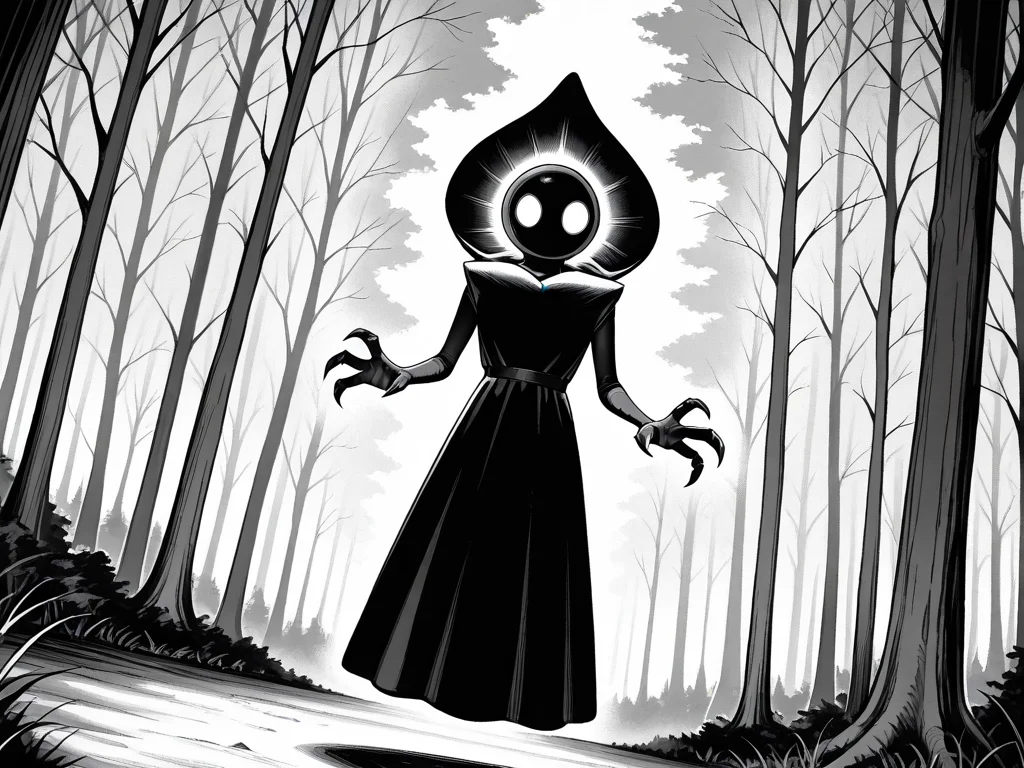 <lora:IL_flatwoods_monster:1>,flatwoods_monster/(Character/),forest,floating,
claws,dress,hood,dutch angle,no humans,blank eyes,monochrome,glowing eyes,, masterpiece,best quality,amazing quality,very aesthetic,absurdres,