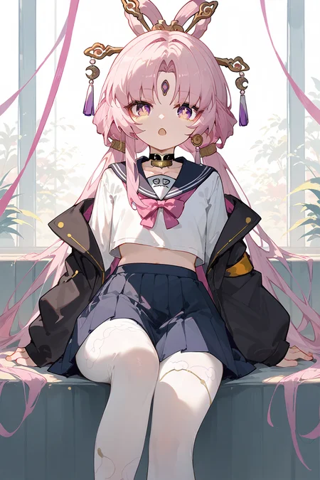 (score_9,score_8_up,score_7_up),<lora:Fu Xuan(Honkai Star Rail)-v1>,Fu Xuan(Honkai Star Rail),1girl,pink hair,solo,skirt,long hair,school uniform,forehead mark,pantyhose,jacket,white pantyhose,open mouth,serafuku,choker,blue skirt,purple eyes,white shirt,looking at viewer,bangs,black jacket,shirt,long sleeves,jewelry,earrings,:o,pleated skirt,facial mark,parted bangs,midriff peek,sailor collar,very long hair,black choker,pink eyes,
good feet,anime,NSFW,expressive,amazing quality,ultra hd 32k,moody lighting,