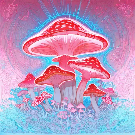 nazaruk, no-humans, neon outline, glowing, mushroom still-life, masterpiece, best quality, absurdres, highres, newest, outline, lineart, pink-theme