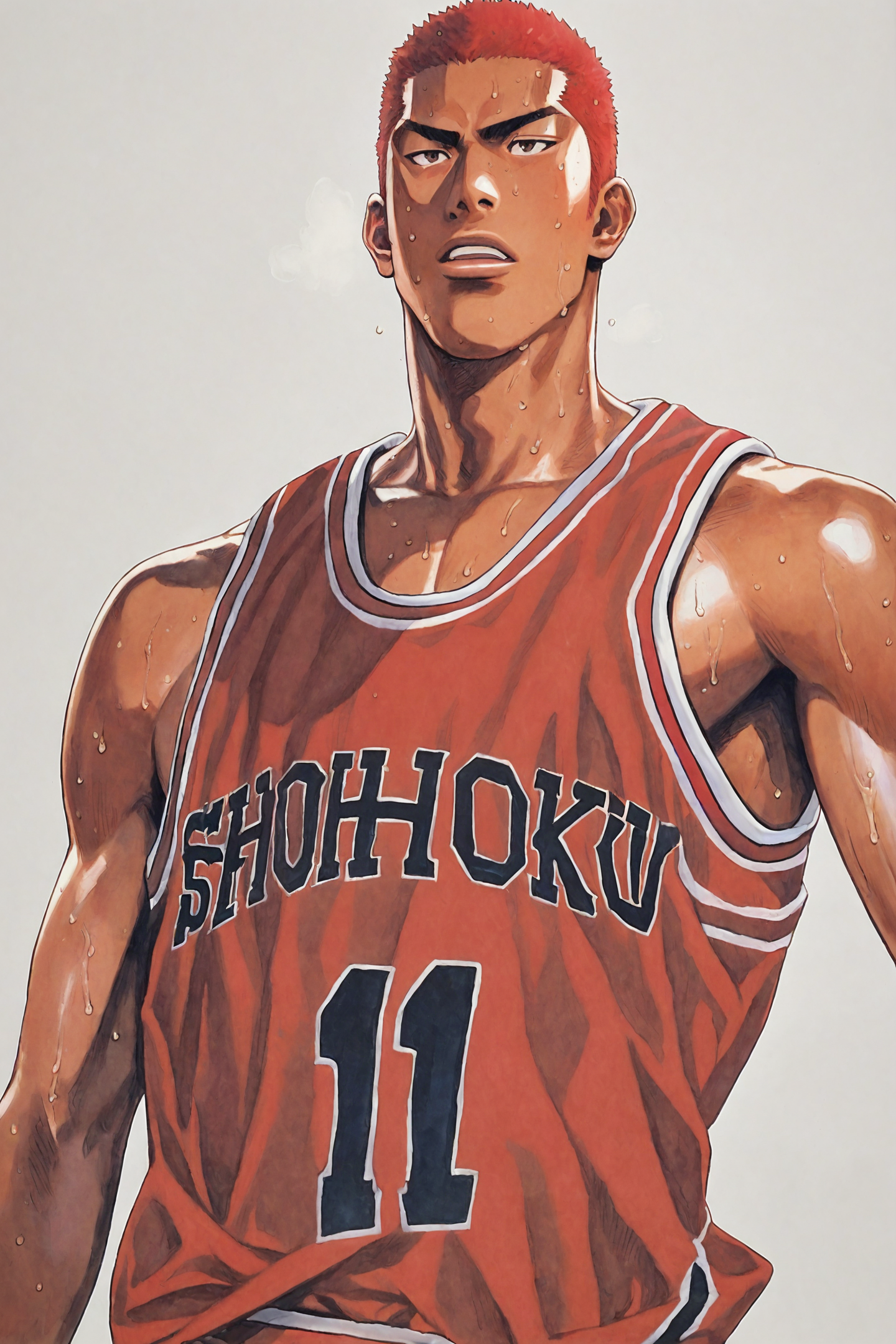 score_9,score_8_up,score_7_up,masterpiece,best quality,
Sakuragi Hanamichi,1boy,solo,basketball uniform,red uniform,male focus,sportswear,basketball,bald,red hair,traditional media,dark-skinned male,dark skin,upper body,jersey,sweat,
<lora:Inoue Takehiko_XL_PONY:1>,
