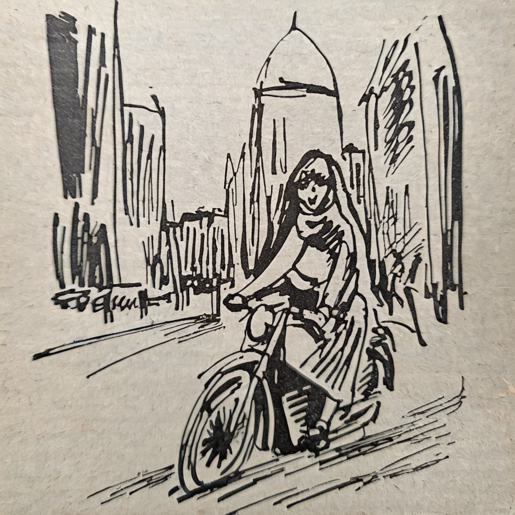 drawix15 girl on a motorbike in the big city<lora:drawix15:1>