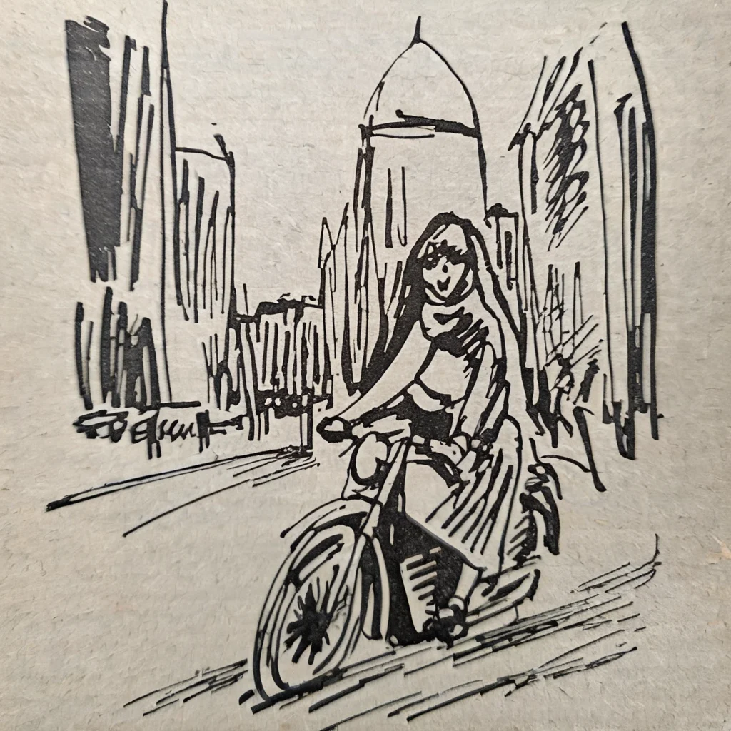 drawix15 girl on a motorbike in the big city<lora:drawix15:1>