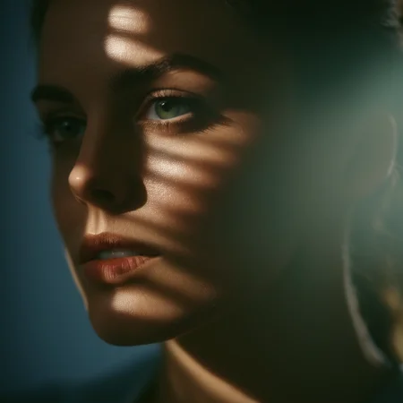 cinematic film still of <lora:casting shadow style v2:1>
A cucoloris patterned illumination casting a horizontal rectangle strip shadow on a woman with a horizontal shadow on her face, , casting shadow style, shallow depth of field, vignette, highly detailed, high budget, bokeh, cinemascope, moody, epic, gorgeous, film grain, grainy