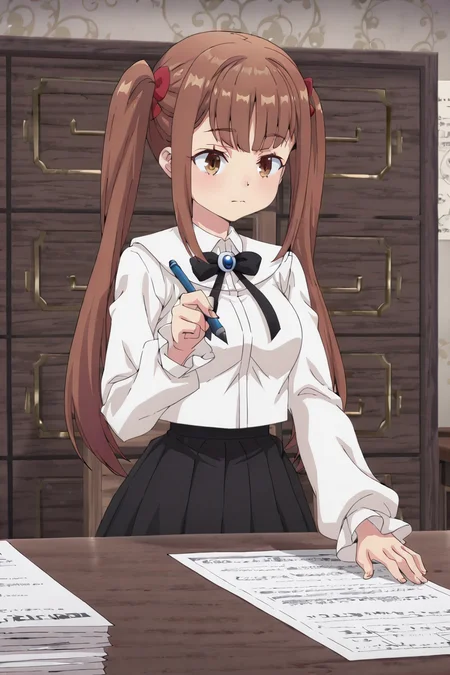 detailed background, shiny skin, posing,
<lora:guilmas.il:1>,
guilmas,
laila, 
clothed girl,
desk, holding pen, paper, working,