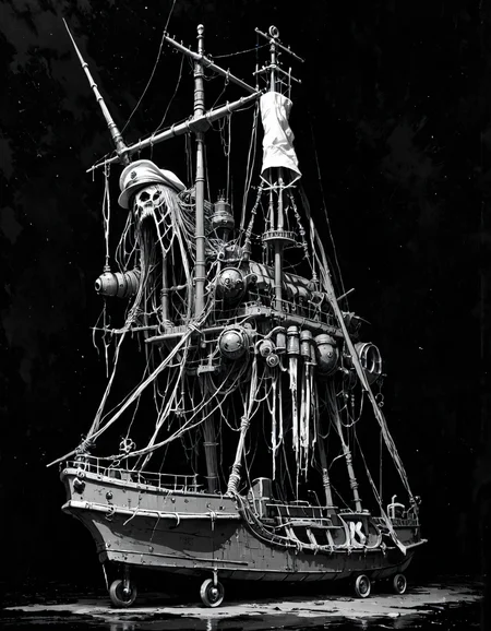 score_9, score_8_up, score_7_up, mm-style, monochrome, black background,(naval ship), dark ocean, horror, dark fantasy, full body, <lora:Monochrome_Monsters_Pony:0.8>
