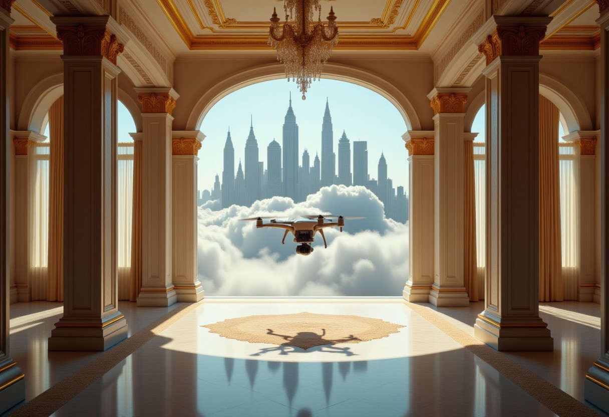 the most realistic, photorealistic photo ever taken [flythrough inside a luxurious mansion leading to a majestical city in the clouds, a GIRL FANTASY dream world with tall and modern skyscrapers, BRIGHT COLORS, floating islands in the sky, shifting landscapes, and ethereal creatures, Captured with a Hasselblad X2D 100C and an 80mm f/1.9 lens, hyper-realistic textures, elegant shadows, incredible realism, creamy bokeh, ultra-detailed textures, perfect lighting], aidmamj6.1, aidmaimageupgrader