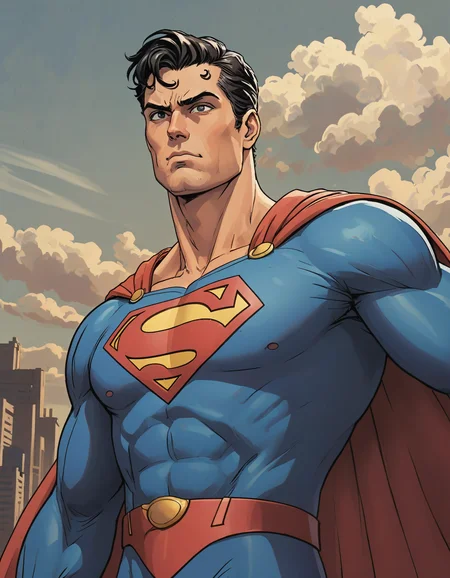 anime visual key, Superman, side_view, looking to the left, comic style by John Buscema, clean, best quality, UHD, masterpiece, 8k
