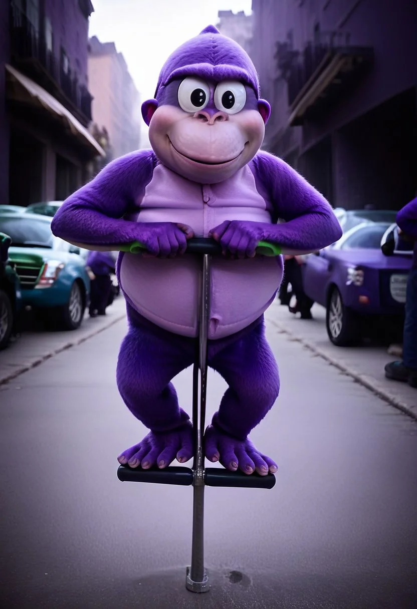 score_9, score_8_up, score_7_up, masterpiece, realistic, raw photo, photorealistic, 32k, true to life, 1boy, solo, b0nz1buddy, gorilla, jumping on a pogo stick, ((handle bars:1.5)) holding handle bars. Down a city street