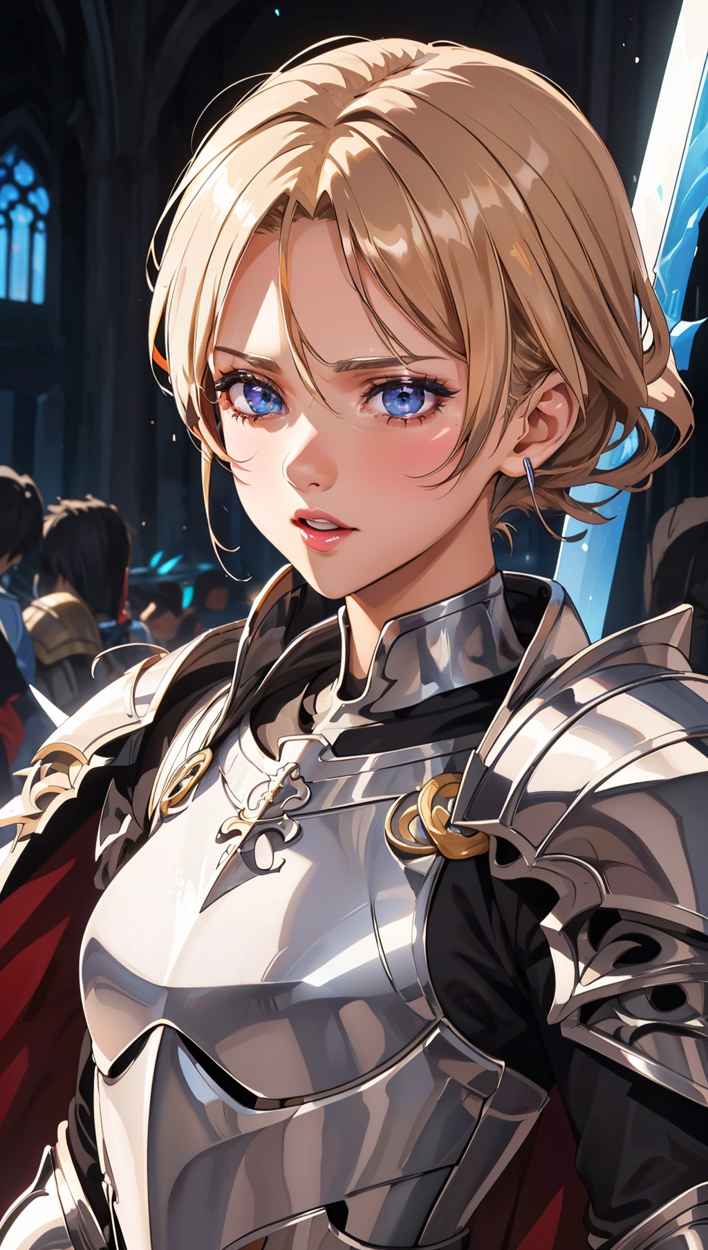 an illustration of a female paladin adorned in holy armor, wielding a sacred sword, furrowed brow, 
masterpiece, best quality, intricate detail, high background detail, high contrast,   <lora:emotion_angry_slider_v1:1> anime screencap,