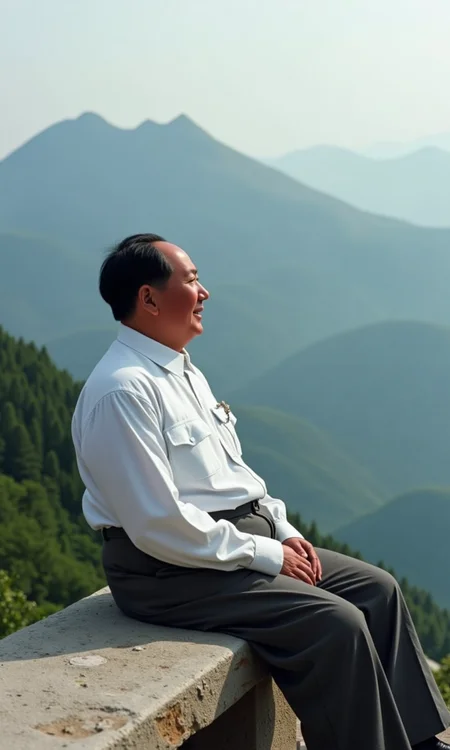 Top Atmosphere Photography Works, extremely realistic, midjourneyv6.1, Portrait by Dorota Pietrowiak,
masterpiece, best quality, photorealistic, (Extremely realistic, top quality, official art, beautiful and aesthetic:1.2), 4k, 8k, very rich details,
Chairman Mao, the upper part of the body, wearing a white shirt, sat on a long stone bench in the mountains, silently gazing at the distant mountain scenery, smile, film texture,
very strong contrast, dramatic lighting,
strong visual contrast, perfect cue,
cinematic film style, special effects, VFX, award-winning picture, highly detailed, ultra-high resolutions, 32K UHD, sharp focus,
(photorealistic:1.5), (Extremely realistic, masterpiece, top quality, official art, best quality, beautiful and aesthetic:1.2), 4k, 8k,
very rich details,