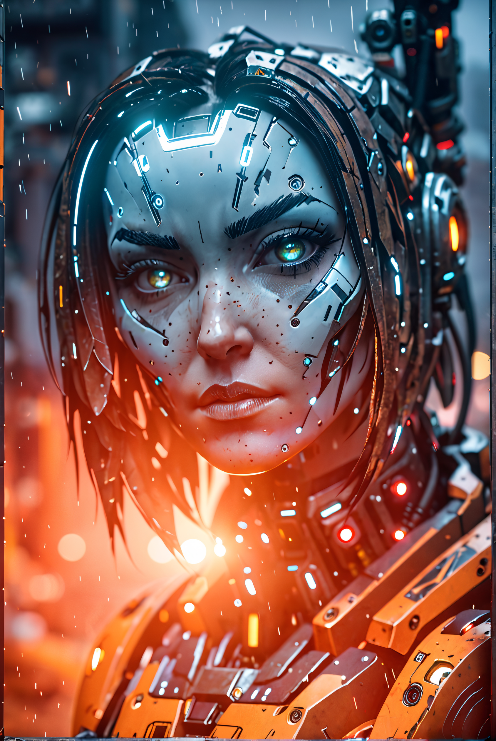 (masterpiece:1.5), unreal 8k wallpaper, unity 8k wallpaper, score 9, score 8 up, score 7 up, extreme quality, reflection, surface reflection, dynamic lighting, Cinematic style, cinematic quality,
perfecteyes,
borderlands_style, female cybord robot, loot to viewer, (upper_body),
(night:0.7)