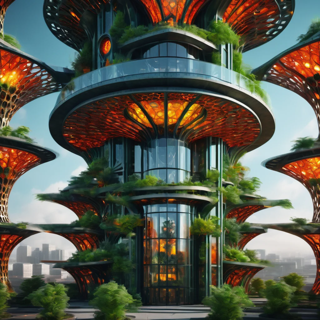 ((best quality)), ((masterpiece)), ((realistic,digital art)), (hyper detailed),DonMG414XL Zephyr Industries Tower, Exposed Aggregate Concrete,Electrochromic Smart Glass Windows, Chimineas, Rim Lighting, octane rendering, raytracing, volumetric lighting, Backlit,Rim Lighting, 8K, HDR, <lora:DonMG414XL-000015:1>