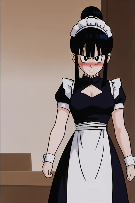 source_anime, score_9, score_8_up, score_7_up, anime screencap,8k, absurd res,
chi-chi, bangs, black hair, sidelocks, hair bun, black eyes, single hair bun, mair, mansion, black thighhighs, angry, annoyed, blush, maid headdress, maid outfit, short sleeves, cleavage,
<lora:chichi_pony_v2:0.8>
