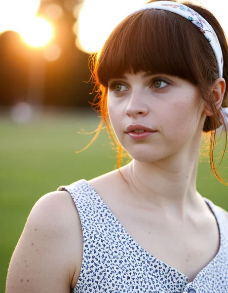 score_9, score_8_up, 1girl, felicity jones, bangs, adorable, wearinga a summer dress, headband, upper body shot, at a park,  Bokeh, Golden Hour, raw <lora:dmd2_sdxl_4step_lora_fp16:1> <lora:felicity-jones-biglust16-bd:1>
