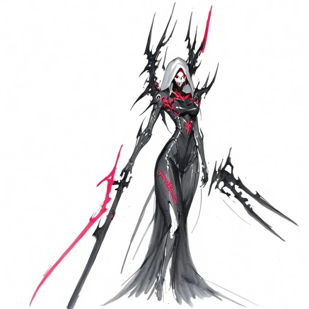 dark nun, thanatos, anime girl, metallic, cyberpunk girl, darkness look, red neon, tattoo sketch, white background, traditional media, sketch