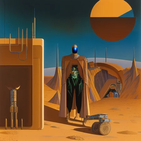 Threatening cyborg, cyber, punk, Dune, moebius
