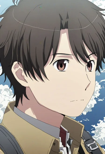 high resolution, solo, best quality, 1Boy, Inaho Kaizuka, Black Hair, Brown Eyes, Pilot, Fly, Jet, OverallDetail