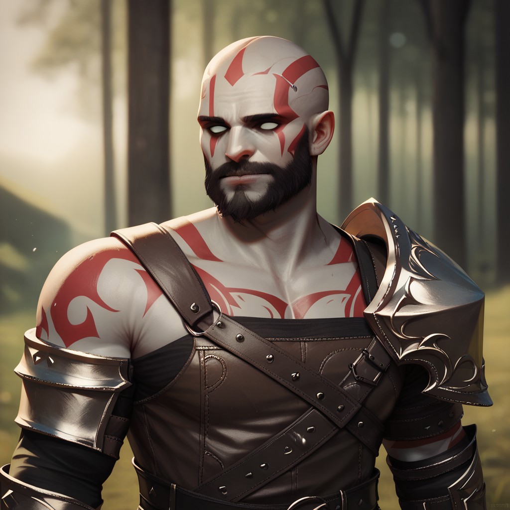 (((detailed, beautiful, high quality))), upper Body, score_9, score_8_up, score_7_up,
goliath, empty eyes, gray skin, stone skin, , body tattoo, face tattoo,
1male, bald, black beard, red tattoos, leather shoulder pad, shoulder strap, leather armor,
looking at the viewer, posing, blurred background, blurred fantasy background,
