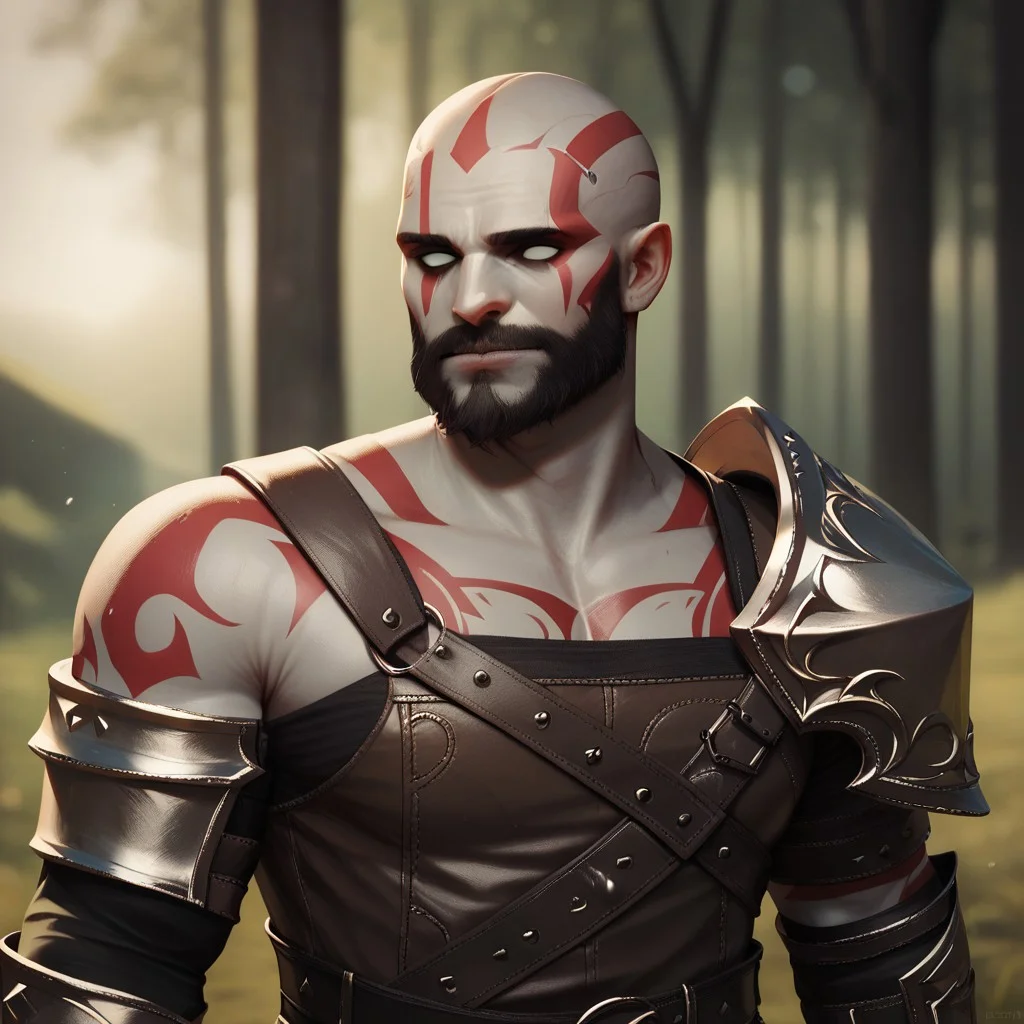 (((detailed, beautiful, high quality))), upper Body, score_9, score_8_up, score_7_up,
goliath, empty eyes, gray skin, stone skin, , body tattoo, face tattoo,
1male, bald, black beard, red tattoos, leather shoulder pad, shoulder strap, leather armor,
looking at the viewer, posing, blurred background, blurred fantasy background,