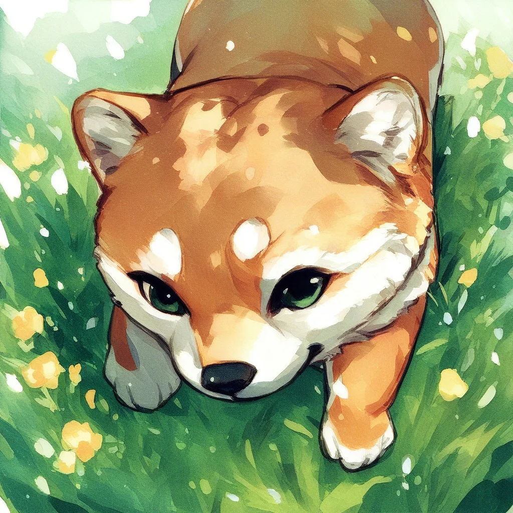 score_9, score_8_up, score_7_up, score_6_up,rating_questionable, watercolor painting, ((shiba)), in grass