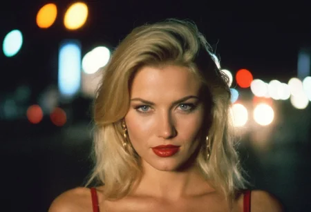 CinematicPortrait woman analog photo blonde slavic cleavage masterpiece outdoors, (glossy lipstick), grey eyes, (nighttime street lights bokeh), soft focus, depth of field, film grain, (((looking at viewer))) <lora:CinematicPortraitXL_v3:0.35> <lora:EuroBabe-v4-XL:0.25>