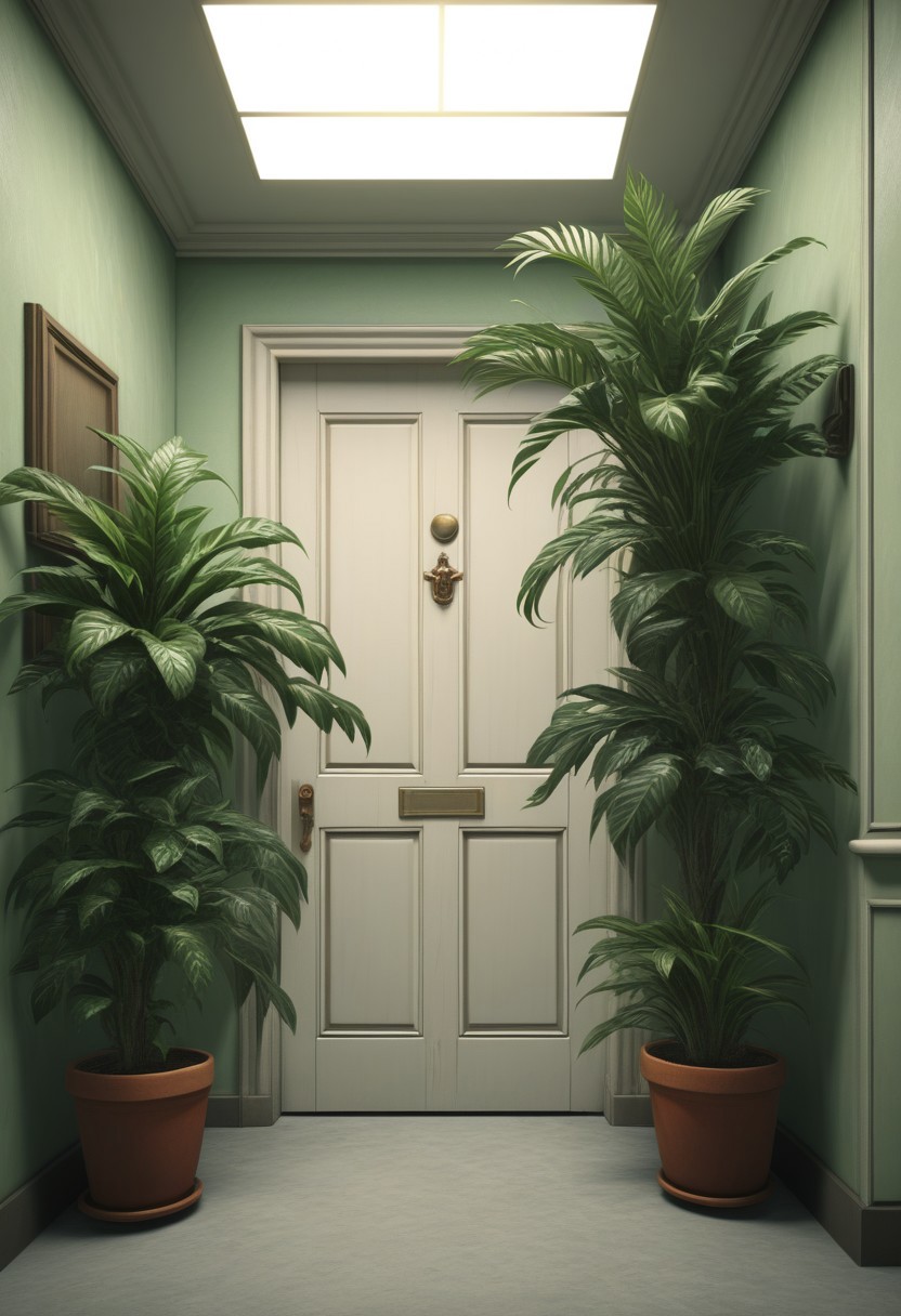 masterpiece, absurdres, best quality, Versabg, no humans, plant, scenery, potted plant, indoors, door,