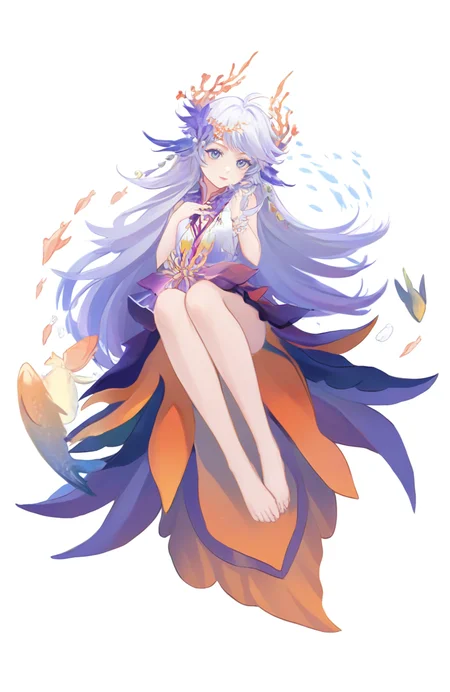 1girl,(pan \(mimi\):0.3),(ame.:0.3),(achiki:0.6),(gomzi:0.5),(alpha \(alpha91\):0.8),
spqianji,white hair,blue eyes,full body,barefoot,sitting,coral hair ornament,fish tail,underwater,seashell,simple background,<lora:yysnoob4.2:1>,, masterpiece, newest, absurdres,safe