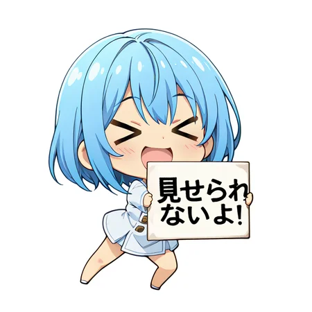 <lora:misera:1>misera,
1girl, solo,
>_<,
chibi,
smile,
:d,
xd,
full body,
closed eyes,
holding sign,
holding,
sign,
white sign, sign that says "è¦ããããªããï¼"
anime coloring,
white background, simple background
masterpiece, beautiful face, best quality,