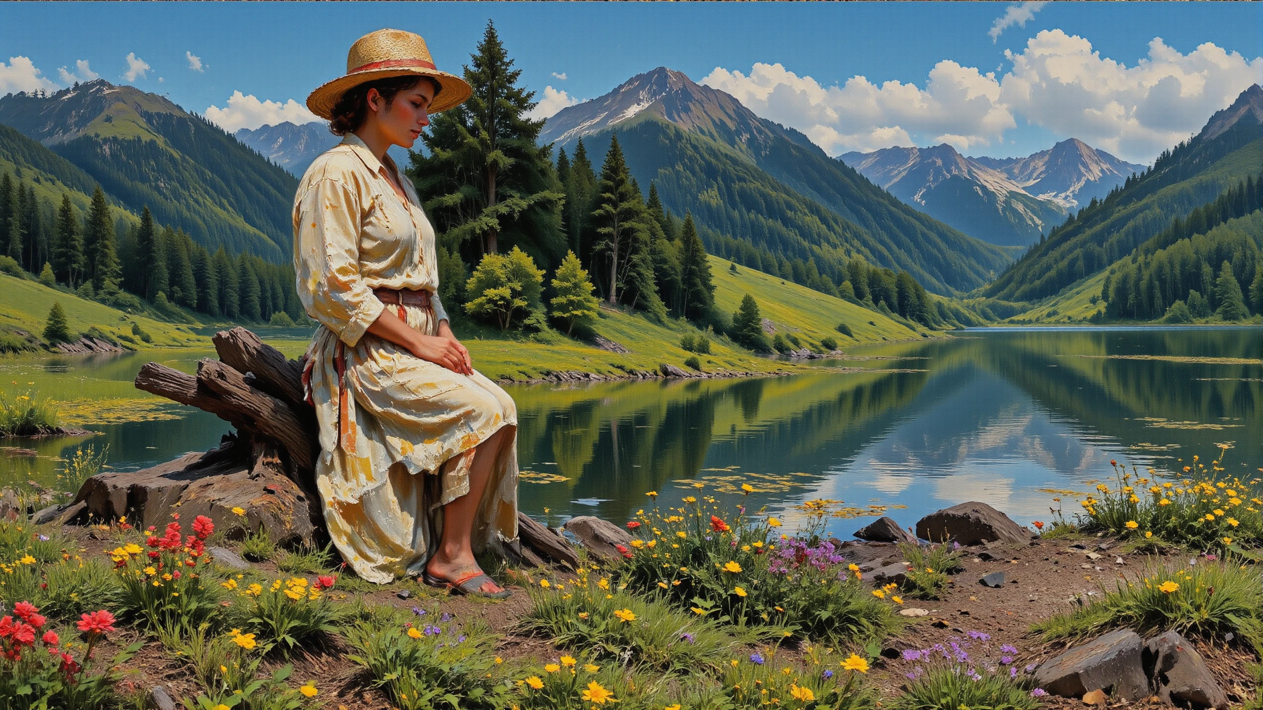 (aquarium) Swiss beautiful landscape,  early morning, woman, intricate, very detailed, sharp, colorful, multilayer painting, <lora:Hand v2:1> <lora:Anti-Blur:1> <lora:Insane Detail Slider:0.5>   <lora:Flux.1_Turbo_Detailer:0.6> <lora:flux-photo-transparent_Alpha_1.0:0.8> <lora:flux.1_lora_flyway_Epic-detail_v2:0.6> <lora:Painterly01b_CE_FLUX_AIT:1> pntrlyCE_style, <lora:VividlySurreal:0.8>