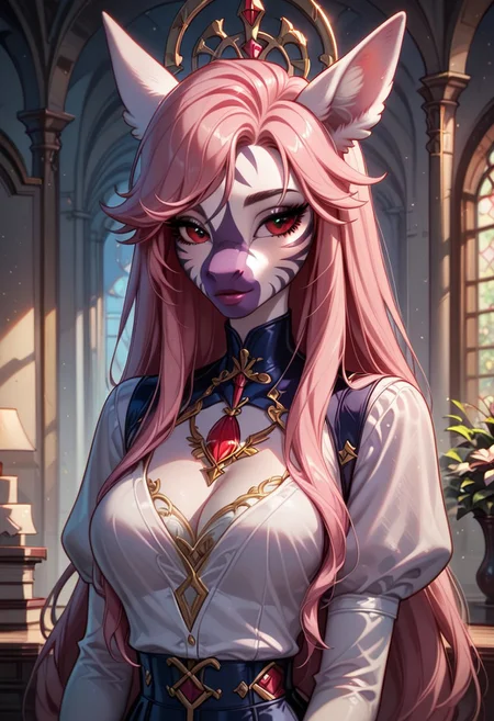 masterpiece, best quality, very detailed, score_9, score_8_up, score_7_up, score_6_up, natural hair color, solo, 18 years old, 1woman, solo, long hair, pink hair, black choker, green eyes, eyeliner, gorgeous lips, cinematic, gorgeous lips, (masterpiece), (best quality), (ultra-detailed), very aesthetic, illustration, perfect composition, intricate details, absurdres, detailed face, (anime, masterpiece, intricate:1.3), (best quality, hires textures, high detail:1.2), (4k),(incredibly detailed:1.4) greyscale, black schoolgirl uniform with red, white hair pigtails with bows, red eyes, dark erie room, ambient lighting
Expressive, Vintage, 1990s \(style\)
(anthro female zebra: 1.2), <lora:Anthro_Fox_Zebra_for_Pony:0.6>,
<lora:princess_xl_v2:0.75>
<lora:OldAnimeStyle_XL_v3:0.5>
<lora:Expressive_H:1>