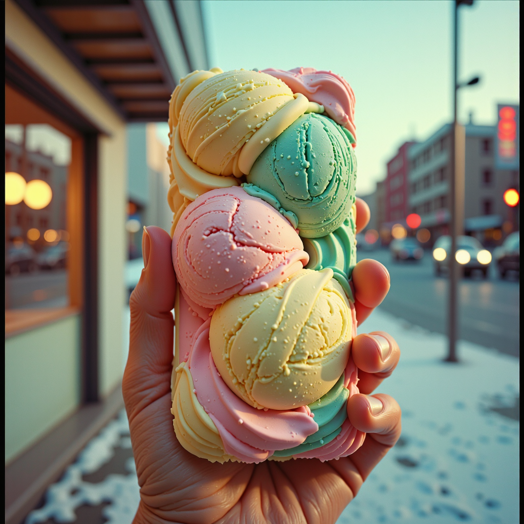a professional (film grain:1.2) photography of a made entirely out of ice cream GelatoStyle Phone<lora:GelatoStyleFlux:1>