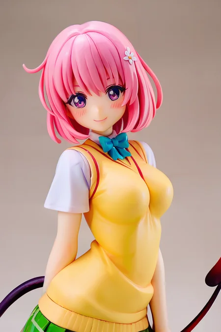 score_9, score_8_up, score_8, medium breasts, cute, eyelashes, figure, <lora:tlrmomo-pdxl-nvwls-v1:0.9> tlrmomo, pink hair, hair flower, green bowtie, yellow sweater vest, white shirt, short sleeves, demon tail, standing, head tilt, curvy, smile, blush, <lora:Anime_Figure_P1:1>,