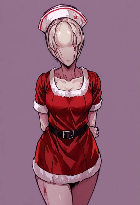 score_9, score_8_up, score_7_up, score_6_up, score_5_up, score_4_up, source_anime, solo, 1girl,
bubble_head_nurse_\(silent_hill\), blhdnrse, santa costume, christmas, santa costume,
masterpiece, best quality, very aesthetic, absurdres,