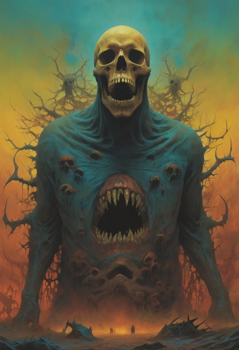 digital artwork by Beksinski, epiCPhoto, masterpiece, The black death am I
Death in the eyes rancorous jaws,
Surrender!
The world was always ours!
vibrant colors, contrastive colors