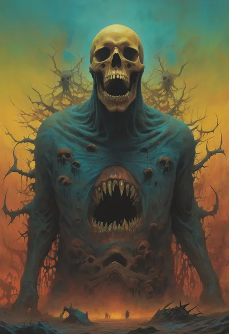 digital artwork by Beksinski, epiCPhoto, masterpiece, The black death am I
Death in the eyes rancorous jaws,
Surrender!
The world was always ours!
vibrant colors, contrastive colors